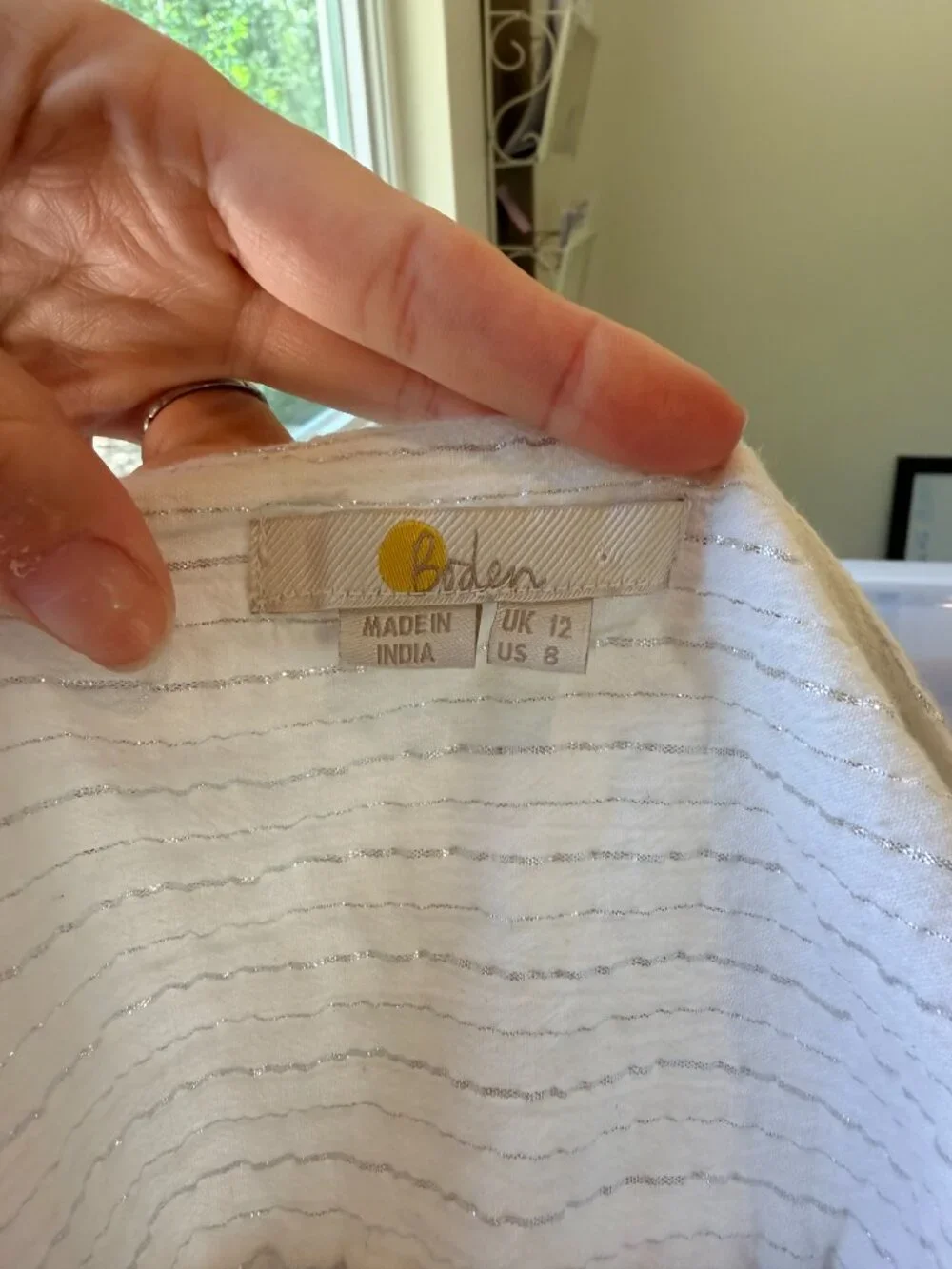 Boden White and Silver Lurex Smocked Crop Top in Size 8